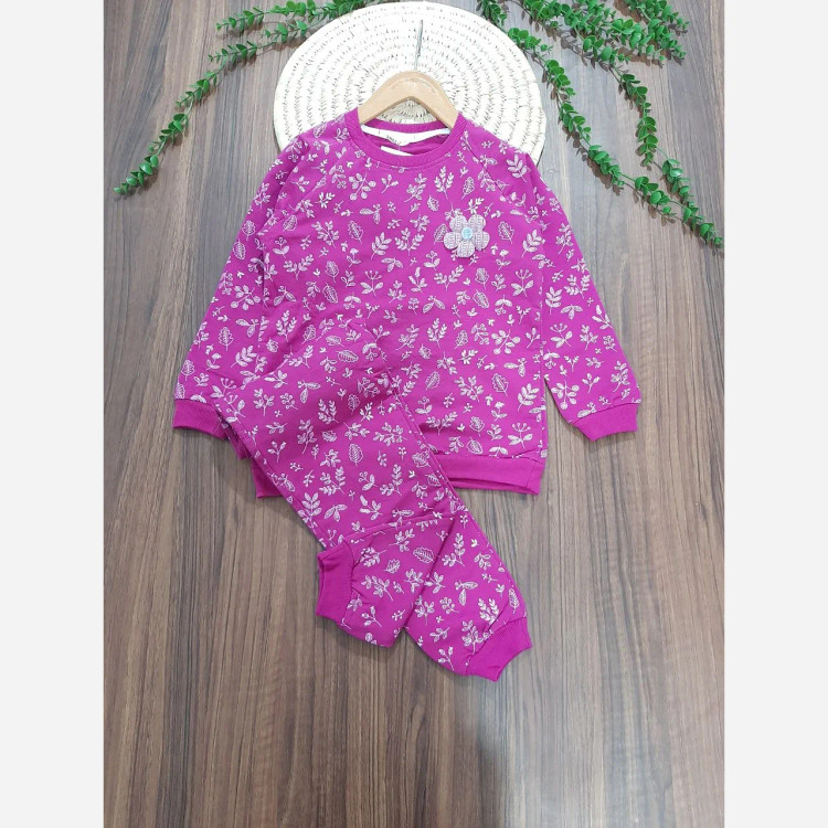 بلوز شلوار دخترانه طرح برگ سایز 50 و 55