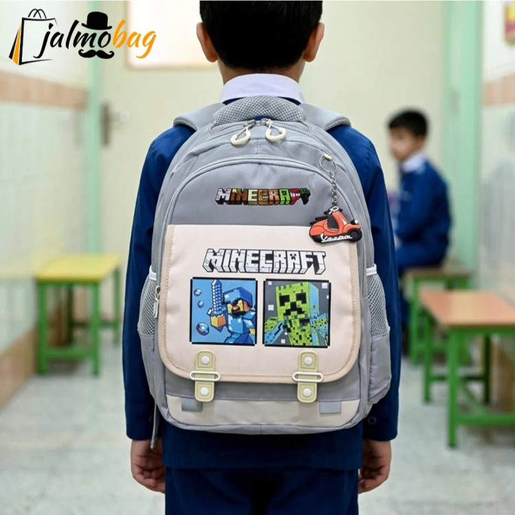 کوله پشتی طرح ماینکرافت مناسب پیش دبستانی و دبستان جنس پارچه کجراه خارجی