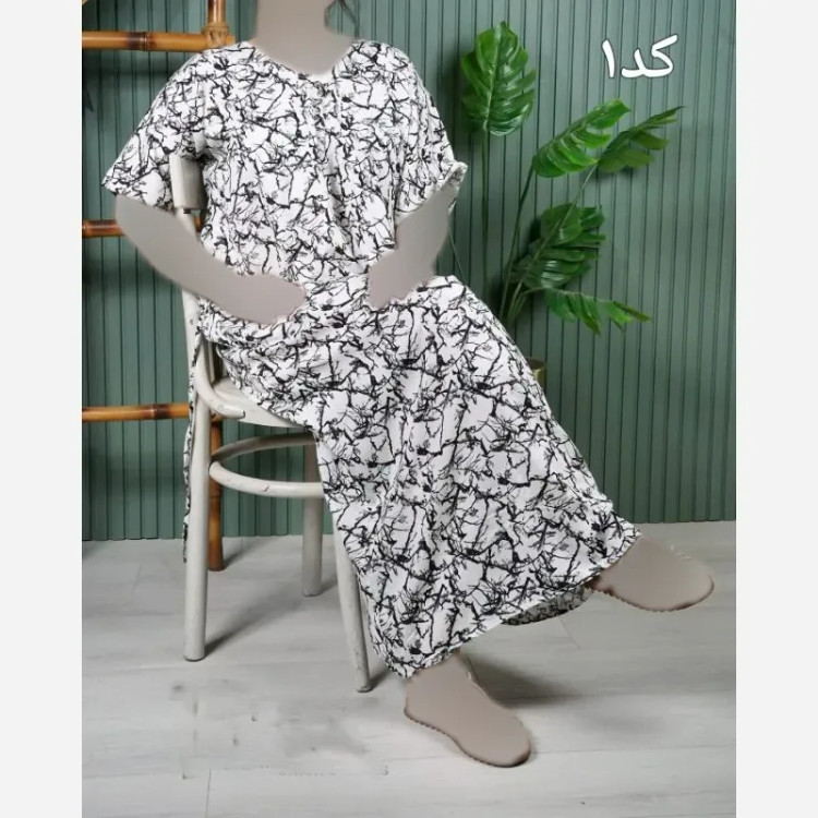 پیراهن نخی آستین کوتاه بلند زنانه فری سایز