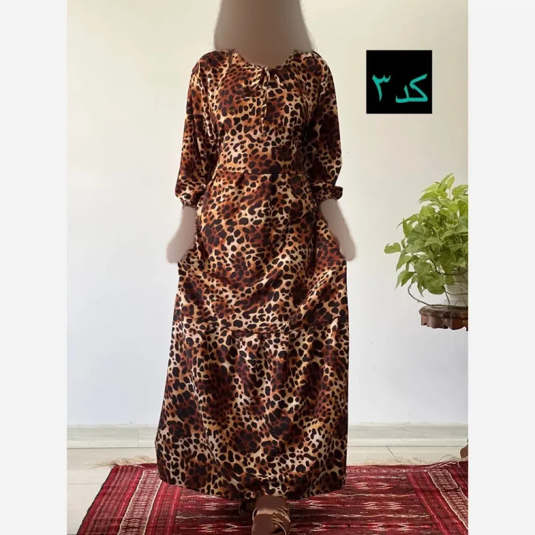 ساحلی پلنگی جنس کرپ الیزه فری سایز 38 تا 46 قد 136
