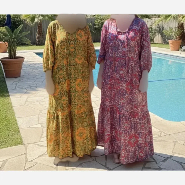 لباس ساحلی زنانه طرح فلور جنس بوگاتی فری سایز