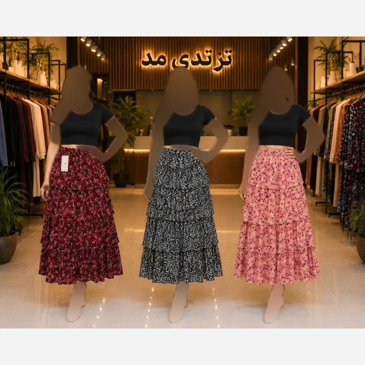 دامن طبقه ایی زنانه سبک و خنک فری سایز مناسب چهار فصل