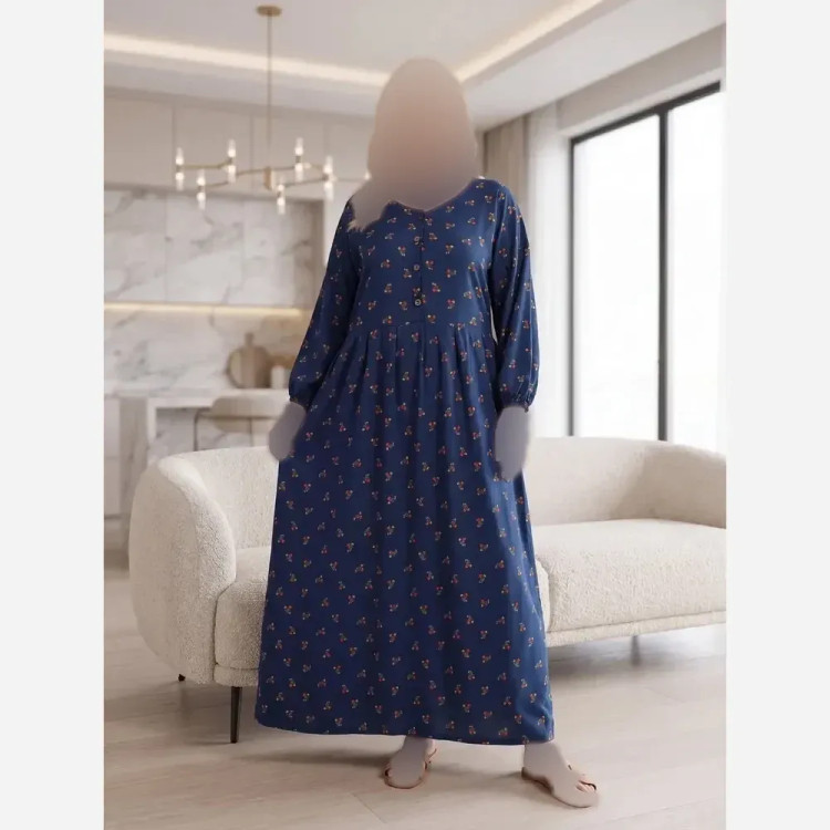 پیراهن گلدار جلو دکمه نخی سایز بزرگ