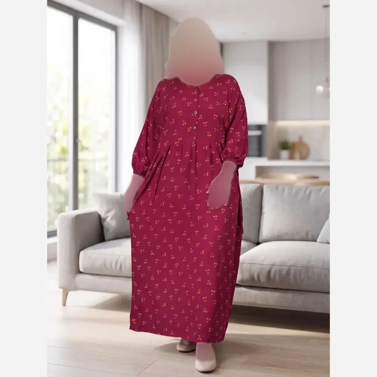 پیراهن گلدار جلو دکمه نخی سایز بزرگ