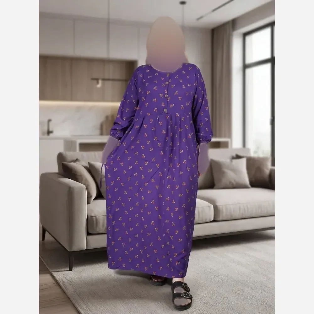پیراهن گلدار جلو دکمه نخی سایز بزرگ