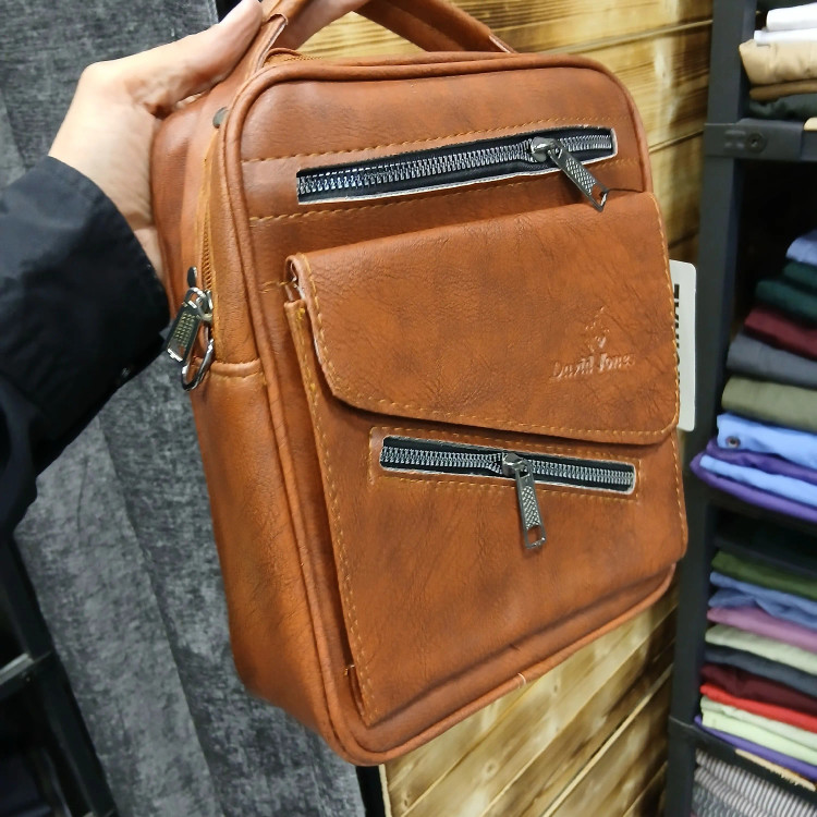 کیف دوشی اسپرت مردانه چرم مصنوعی طرح دیوید جونز مشکی و عسلی و قهوهای