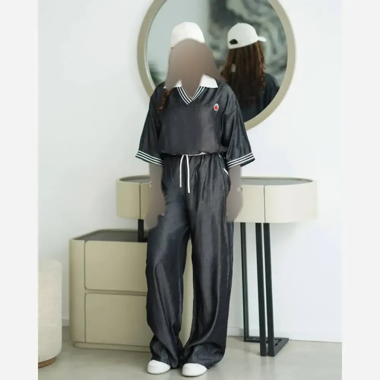 ست کراپ و شلوار تنسل پری خنک دو خط فری سایز 38 تا 46 چهار رنگ