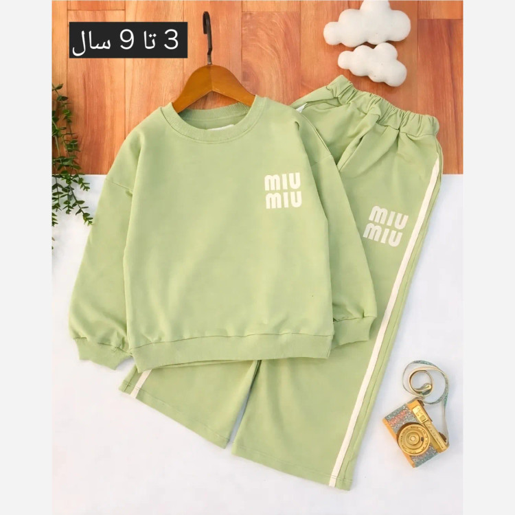 ست بلوز و شلوار دخترانه طرح MIU جنس دورس پنبه مناسب 3 تا 9 سال