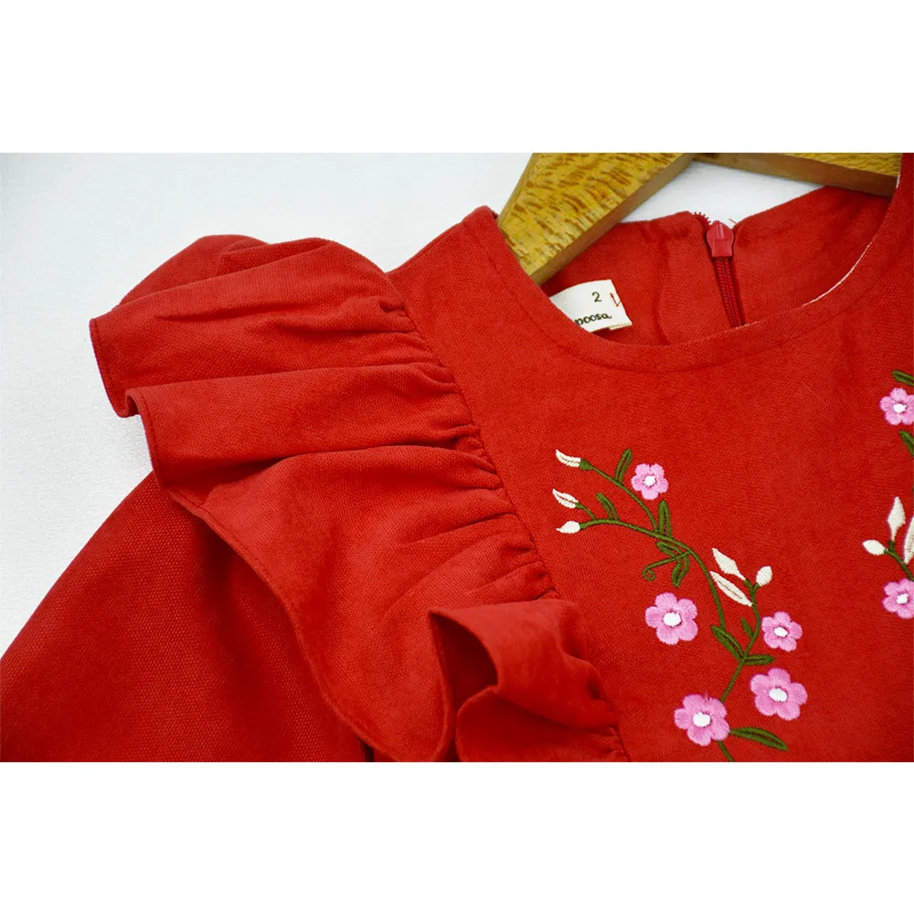 پیراهن دخترانه یلدایی طرح شاخه گل جنس مخمل هازان