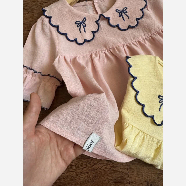 شومیز دخترانه لینن اسلپ پاپیوندار مناسب 2 تا 15 سال