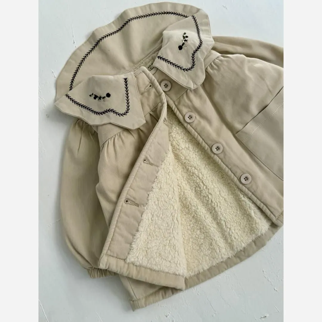 پالتو دخترانه کتان خزدار گلدوزی شده سایز 1 تا 6 سال