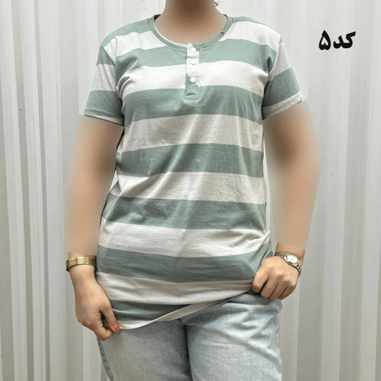 تیشرت نخ پنبه جلودکمه زنانه و دخترانه چهارفصل