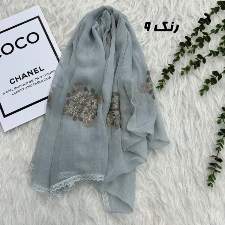 شال وارداتی مجلسی نگینی حریر دانتل