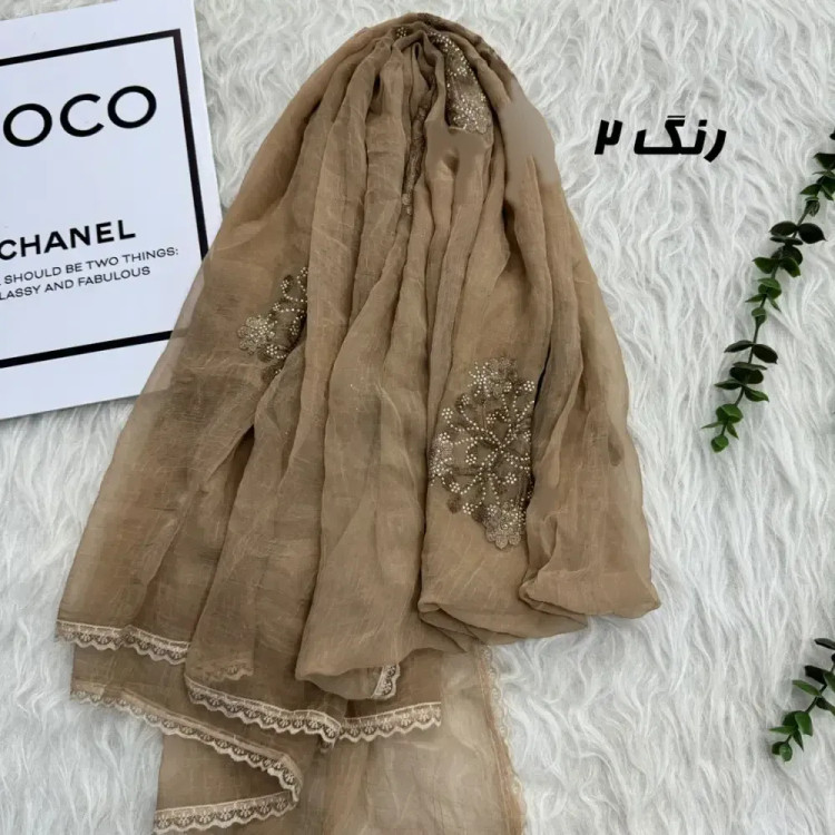 شال وارداتی مجلسی نگینی حریر دانتل