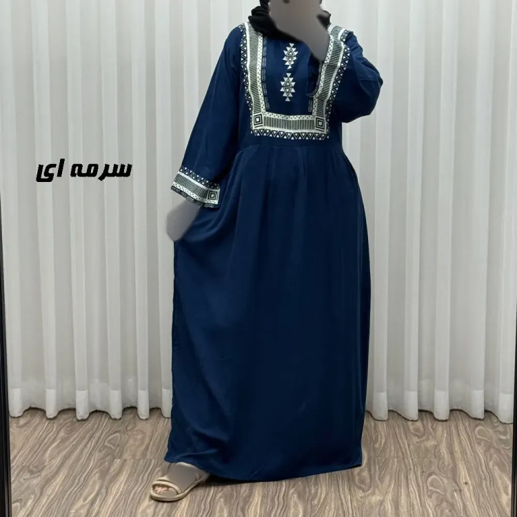 پیراهن ساحلی نخی زنانه مدل سرخپوستی فری سایز مناسب تا 44 با کمربند