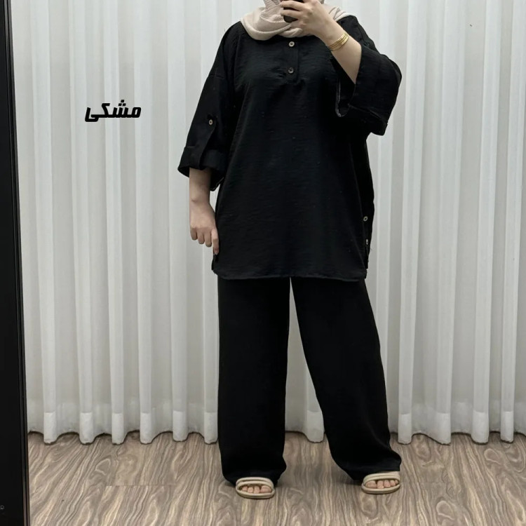 ست بلوز و شلوار زنانه مدل پانچی جنس شانتون فری سایز مناسب تا 52