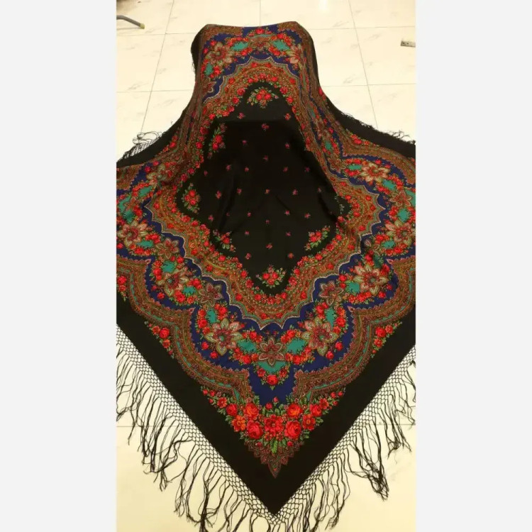 روسری ترکمنی اصل پشمی برند Pavlovo Posad مدل ستاره قواره 148×148 سانتیمتر