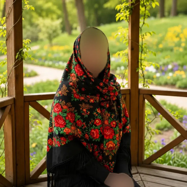 روسری ترکمنی پشمی اصل روسیه برند Pavlovo Posad قواره 148×148 سانتیمتر