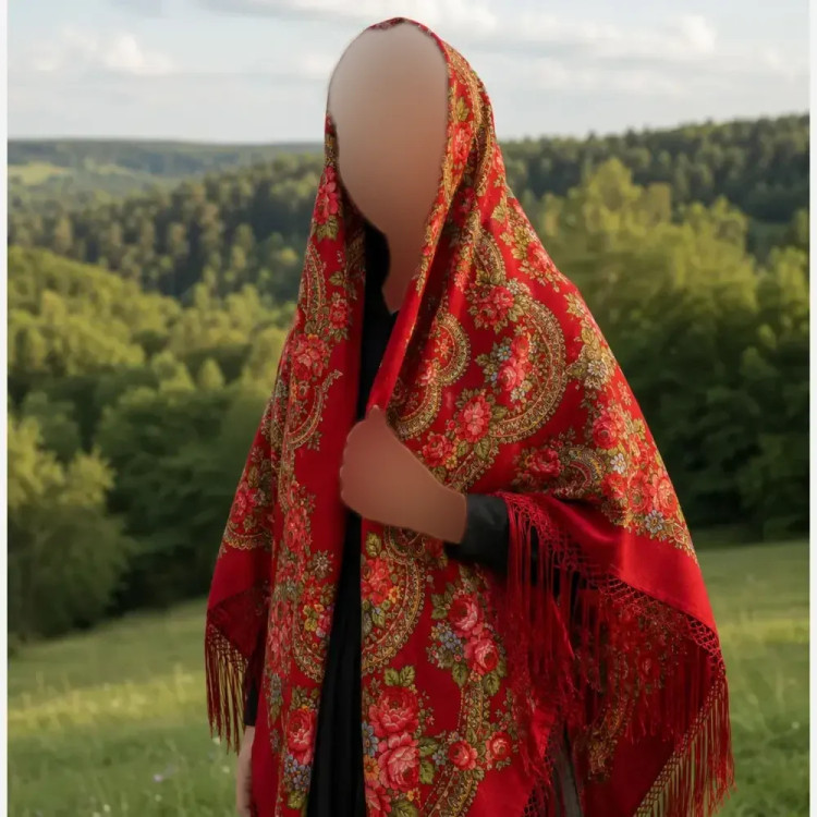 روسری ترکمنی اصل پشمی قرمز پاولوو پوساد قواره 148 سانتی متر