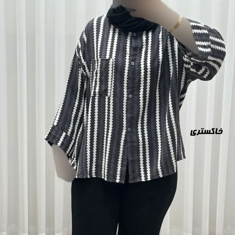بلوز نخی راه راه زنانه جلو دکمه فری سایز مناسب تا سایز 50