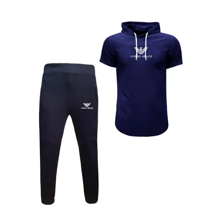 ست تی شرت و شلوار مردانه مدل gor کد 7687 کلاهدار نخی